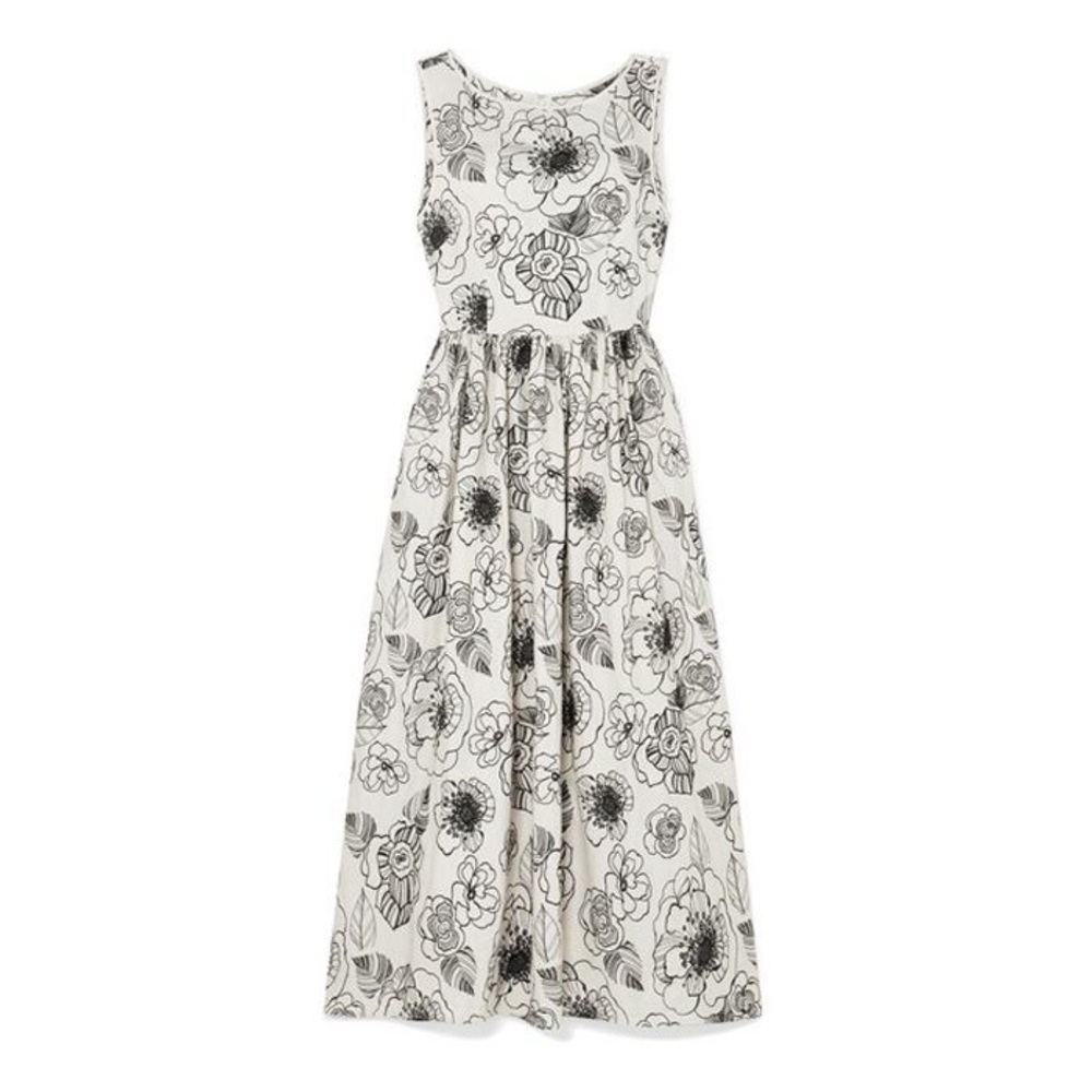 Co. Collection Floral Embroidered Midi Dress - Cream/Black - Size XS